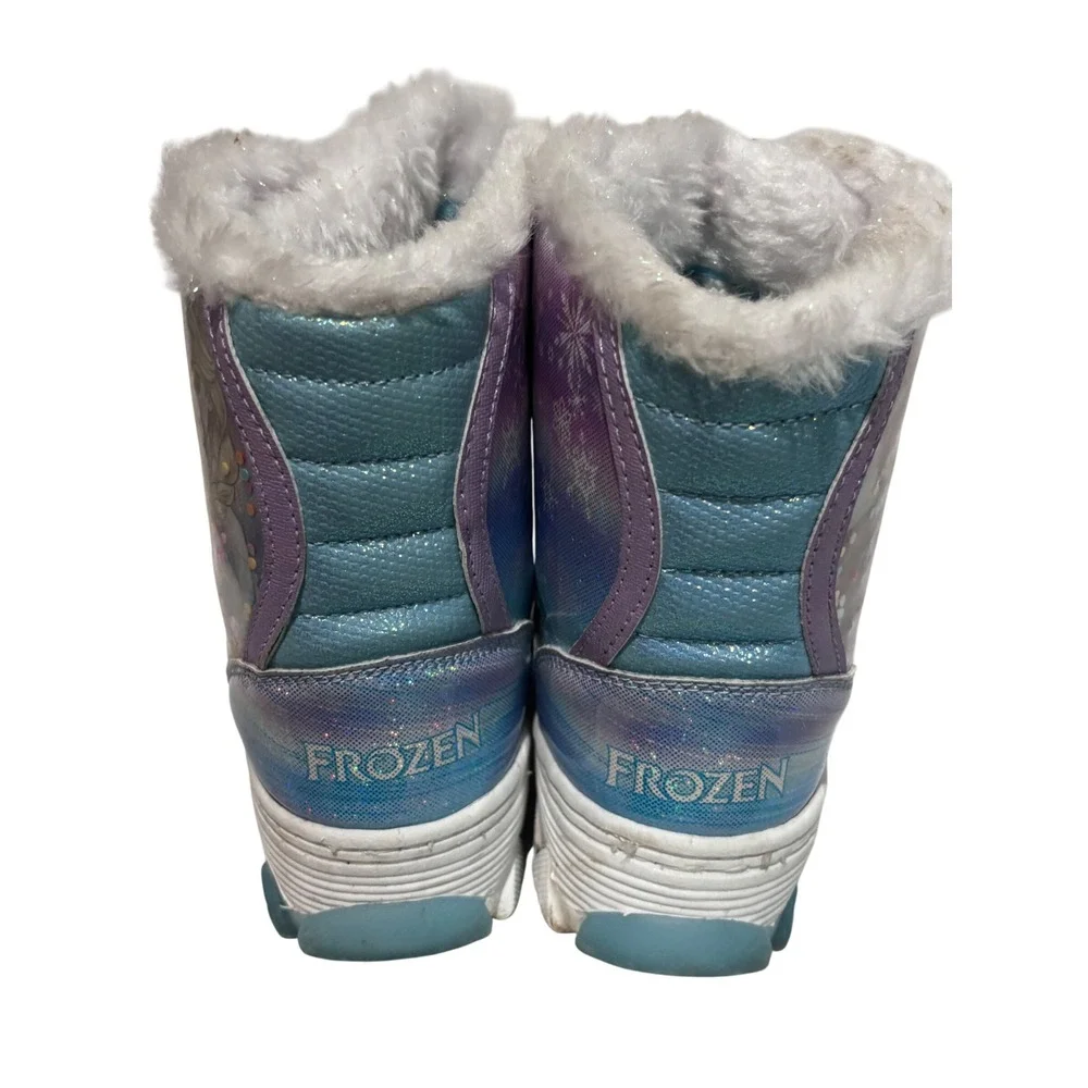Disney Frozen Anna Elsa Blue Purple Glitter Faux Fur Snow Boots Girls Size 10